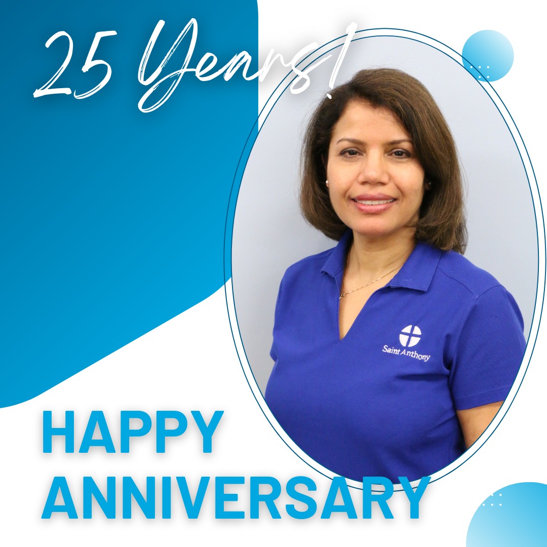 It's a momentous occasion as we applaud Pushpa Toppo, OTR, Assistant Therapy Director, for her remarkable 25 years at Saint Anthony Rehabilitation and Nursing Center.