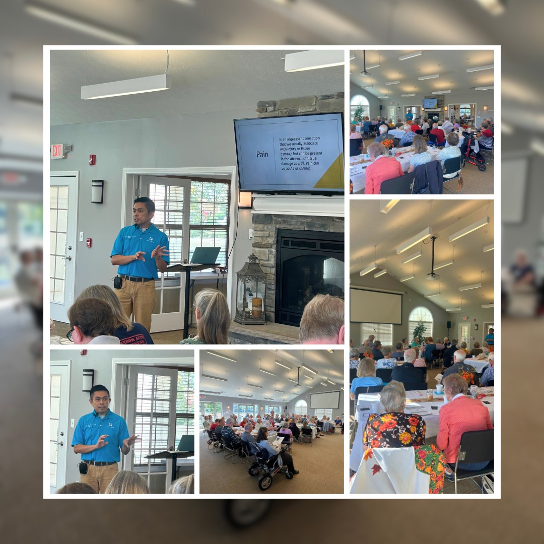 A FULL house on this Monday morning.  Garry, Director of Therapy, shared information on different joint and muscle pain and how to know the difference and control. Thank you, Jeremy, Director of Caleb’s Kin at Faith East, for having us this morning.
